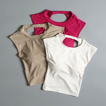 Sexy Short Backless Fixed Chest Pad Sports T-shirt Vest Women's Tight Fitting Quick Drying Slimming Yoga Suit Top Clothing Beauty World Shop