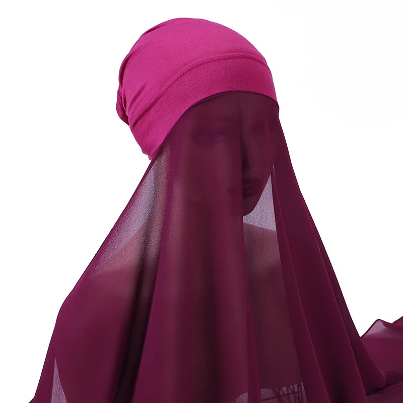 Muslim Women Bonnet + Chiffon Shawl Instant Under scarf Cap Islam Inner Scarf Headband Stretch Hijab Cover Headwrap Turbante Beauty World Shop