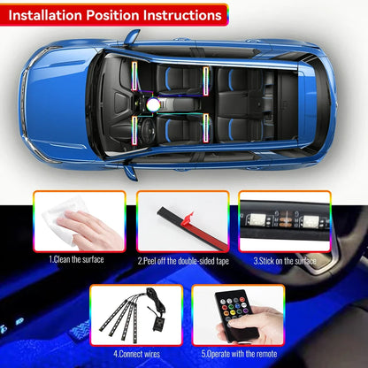Neon 36 48 72 LED Car Interior Ambient Foot Light Wireless Remote Music APP Control Auto RGB Atmosphere Decorative Lamp Beauty World Shop