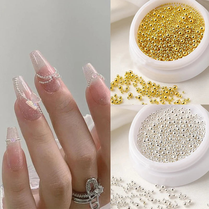 0.4mm-1.5mm 3D Steel Tiny Nail Art Decoration Gold Silver Steel Ball Nail Art Caviar Beads Nails Beads DIY Jewelry Accessories Beauty World Shop