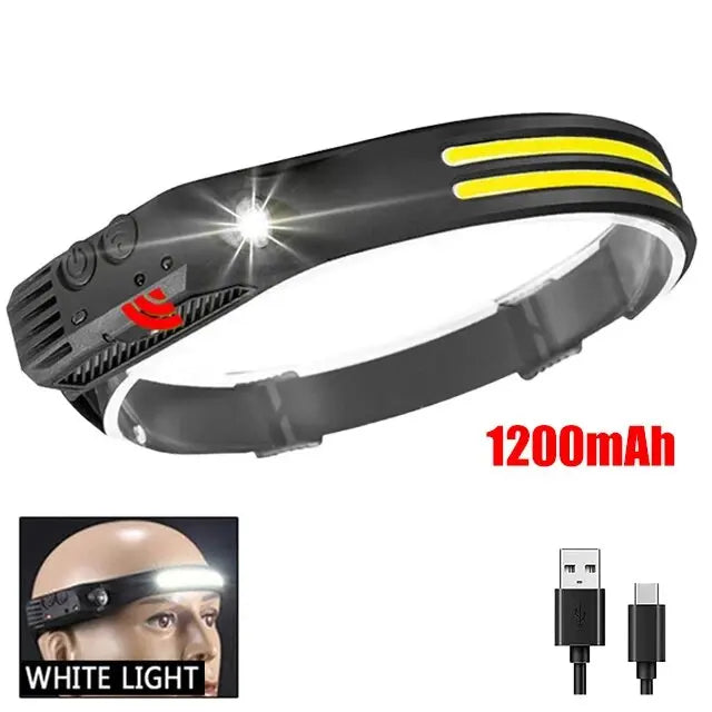 COB LED Headlamp Induction Head Lamp Built-in Battery USB Rechargeable Head Flashlight Outdoor Camping Fishing Sensor Headlight Beauty World Shop