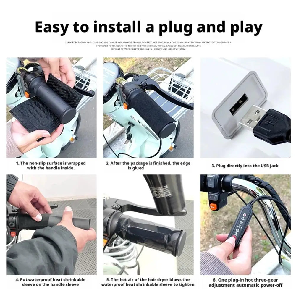 Motorcycle Heated Grips Handlebars USB Adjustable Insulated Handlebars Electric Scooter Bicycle Winter Warming Accessories Beauty Trend Shop
