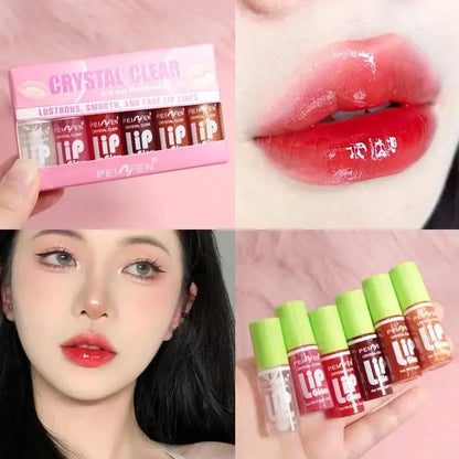 6 Pieces Glass Mirror Lip Gloss Set Hydrating Lightweight Lip Balm Glossy Shimmer Sheer Tint Peach Cherry Pink Beauty World Shop