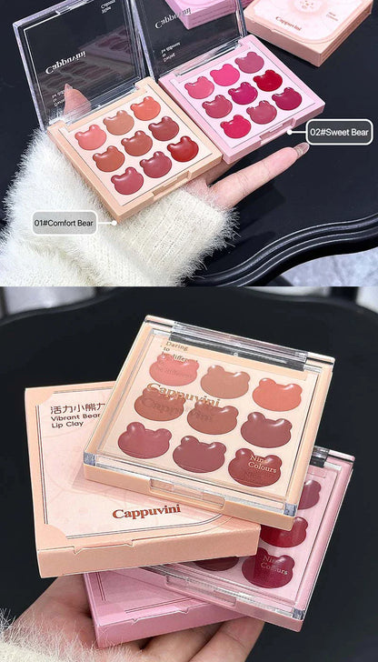 Cappuvini 9 Colors Velvet Lip Mousse - Matte & Natural Finish, Long-Lasting Non-Drying, Cute Bear Design for Youthful Look, Beauty Trend Shop
