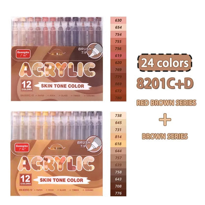 GuangNa 12-72 Colors Soft Brush Acrylic Marker Pen Set,Skin Tone, Macaron color,DIY Hand Drawn,Paint Art Markers pens,GN.8201F/M Beauty World Shop