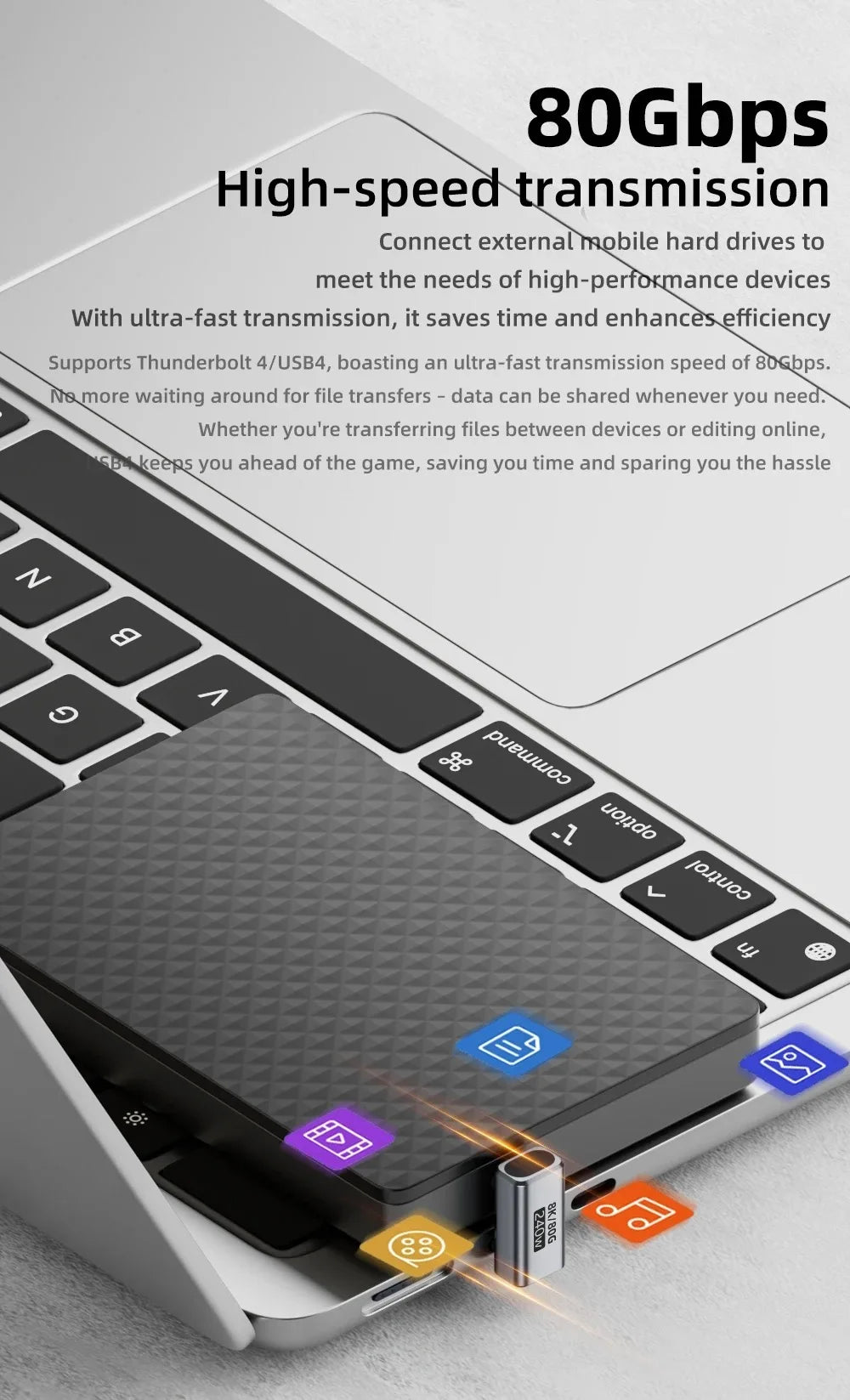 USB4.0 PD240W 8K60Hz Charger Connector for  80Gbps High Speed USB C OTG U-Shape Straight Angle dapter For Macbook iphnoe15/16