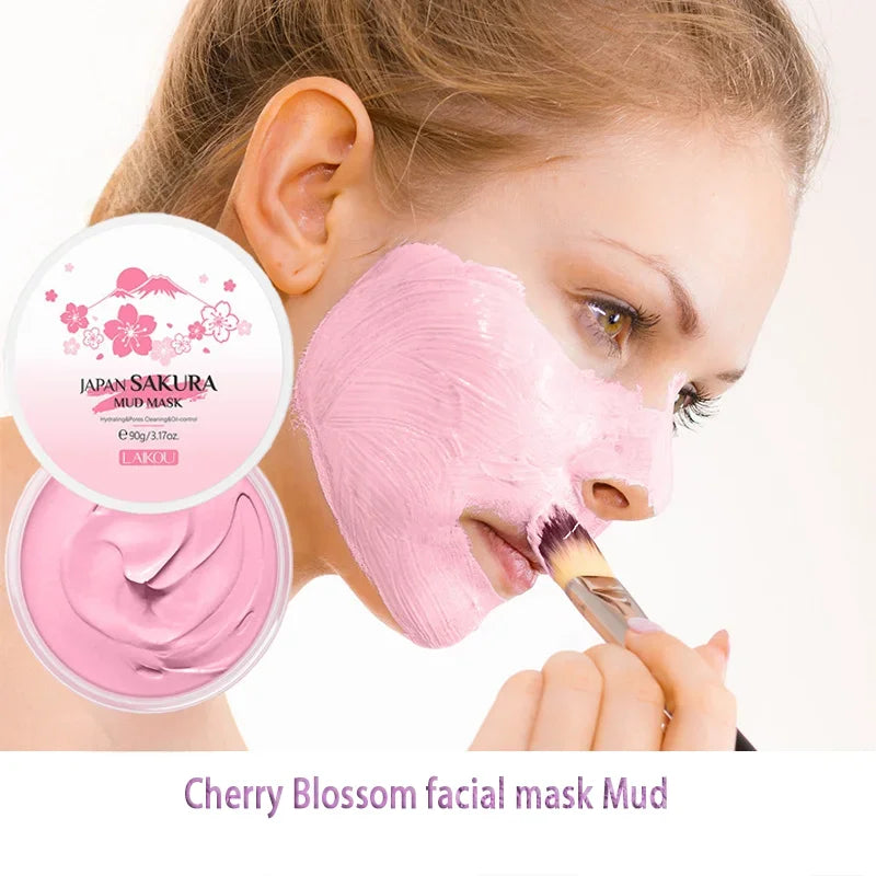 Laikou Sakura Mud Mask Deep Cleansing Oil Control Balance Antioxidan Shrink Pores Remove Blackheads Refreshing Facial Mask90/25g Beauty World Shop