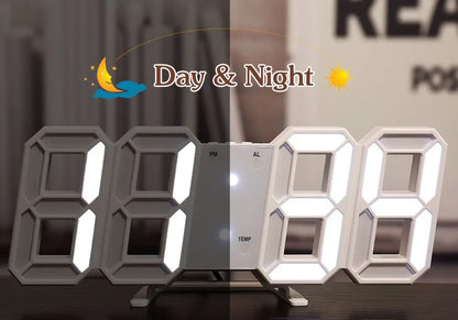 Wall Clock Digital Alarm Modern Kitchen Electronic Smart 3D USB Power Supply LED Time Date Temperature Display Desktop Bedroom Beauty World Shop