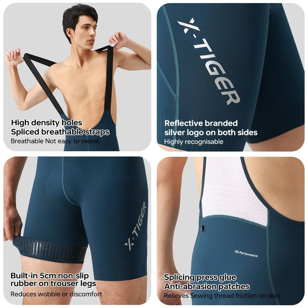 X-TIGER Cycling Bib Pants 120 High Density Cushion Men's Cycling Shorts Road Bike MTB Cycling Pants Sports Fitness Casual Pants Beauty World Shop