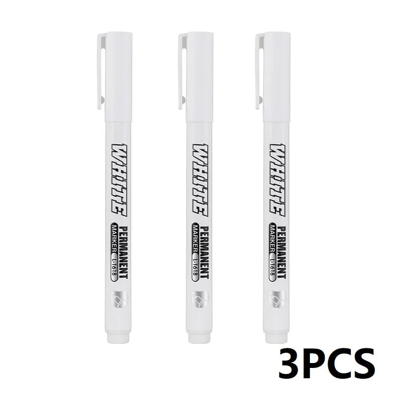 New 1/2/3PCS Waterproof Metal Marker Permanent White Paint Pen Washing Art Painting Graffiti Pens Fabric Wood Leather Marker1MM Beauty World Shop