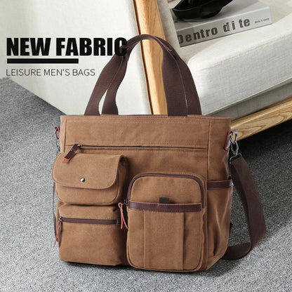 Men's Handbags Briefcase Canvas Shoulder Bag Man for Documents Large Capacity Tote Laptop Bag Crossbody Travel Bags Vintage K004 Beauty Trend Shop