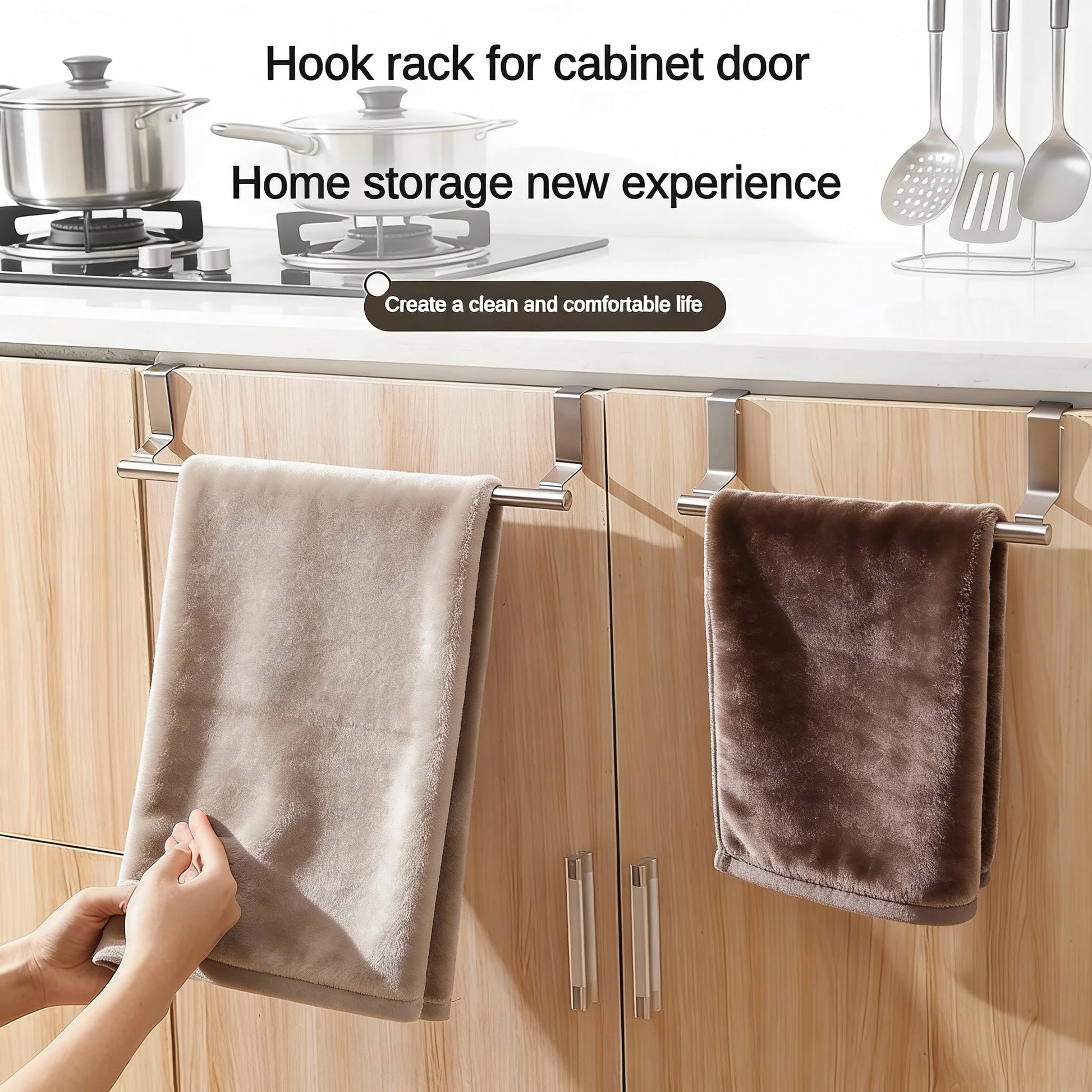 1Pcs Towel Rack Over Door Towel Bar Hanging Holder Stainless Steel Bathroom Kitchen Cabinet White Black Towel Rag Shelf Hanger Beauty World Shop