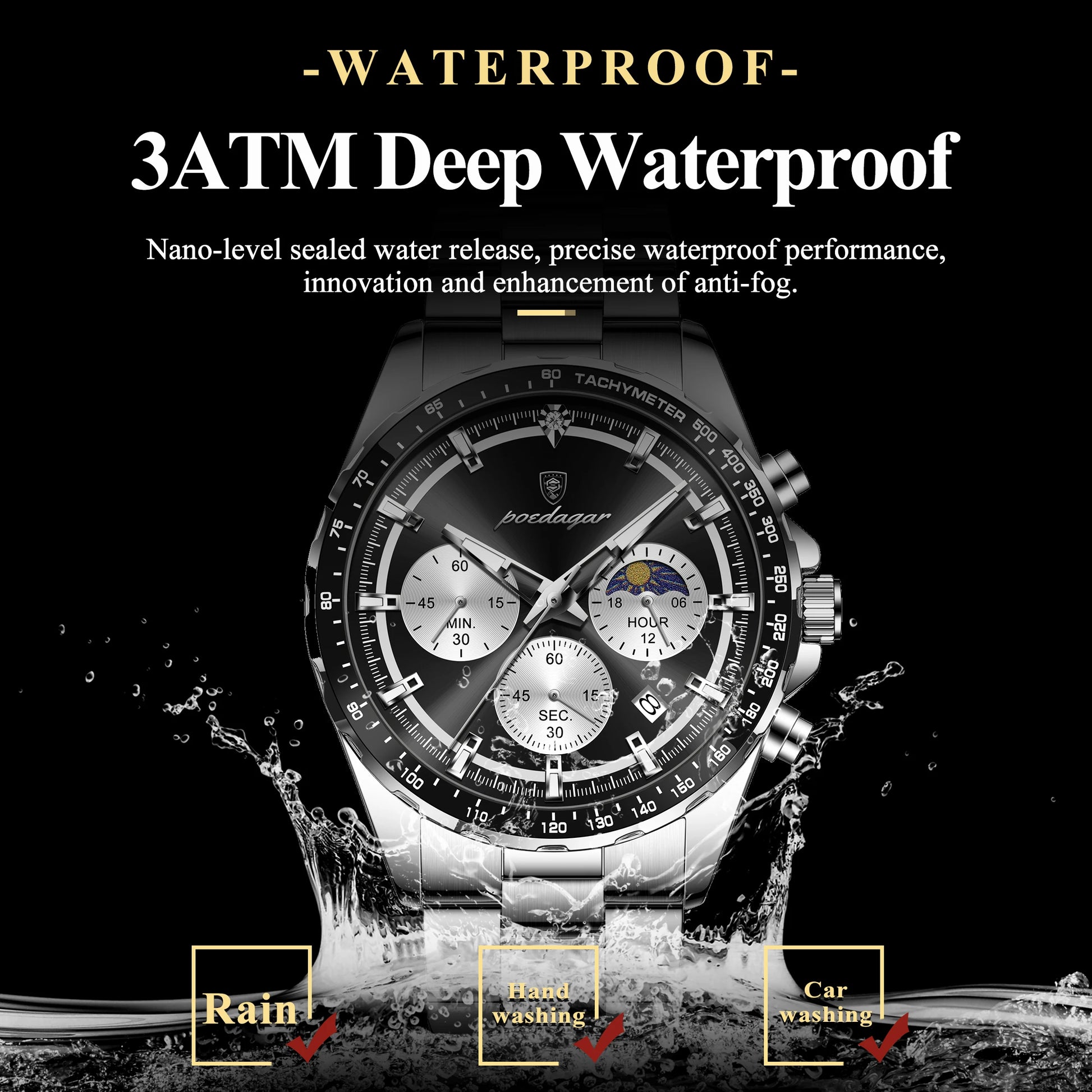 POEDAGAR Business Brand Man Wristwatch Waterproof Stainless Steel Luminous Men Watch Chronograph Date Men's Quartz Watches Reloj Beauty World Shop