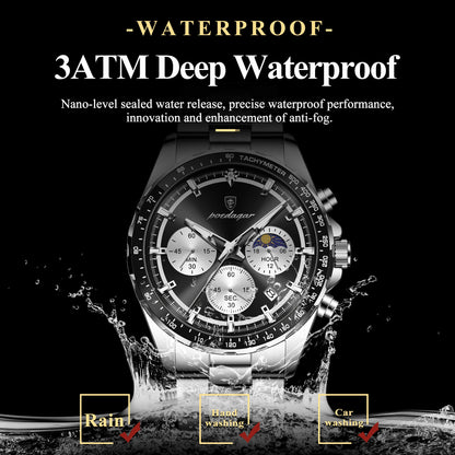 POEDAGAR Business Brand Man Wristwatch Waterproof Stainless Steel Luminous Men Watch Chronograph Date Men's Quartz Watches Reloj Beauty World Shop