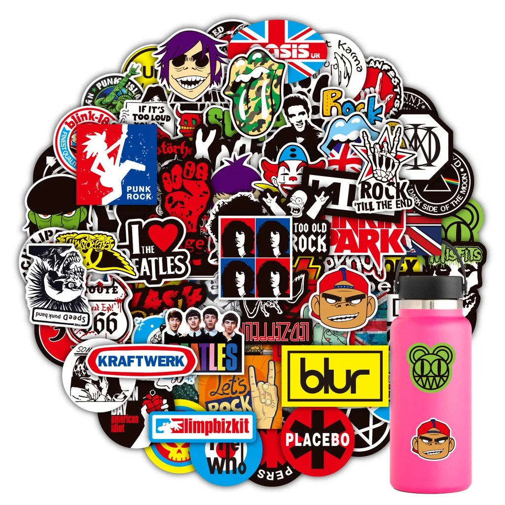 100 Rock And Roll Music Band Stickers Punk Graffiti Stickers For Laptop Guitar Helmet Luggage Decal Golden Memory Stickers Store Beauty World Shop