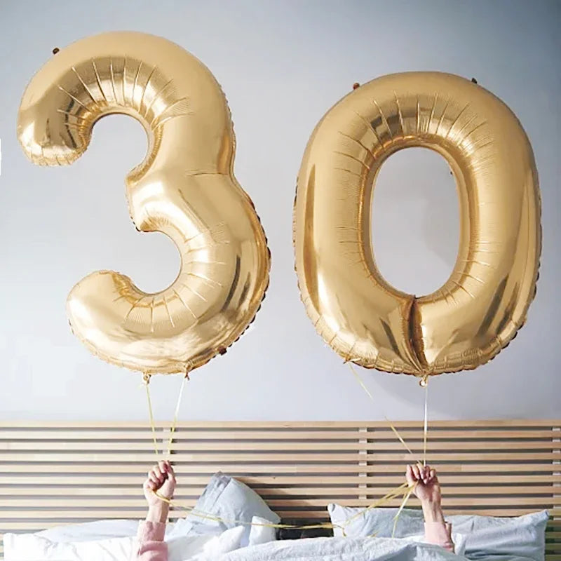 1PCS 40 inch large white gold light gold digital foil balloon for girls' birthdays helium big number0-9 balloon decoration Beauty World Shop
