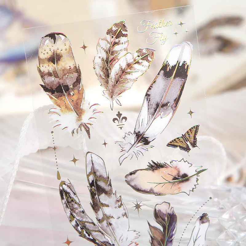 3pcs Kawaii Feather Dragonfly Bird Jellyfish Decorative Stickers Pack Scrapbooking Material Label Diary Phone Journal Planner Beauty World Shop