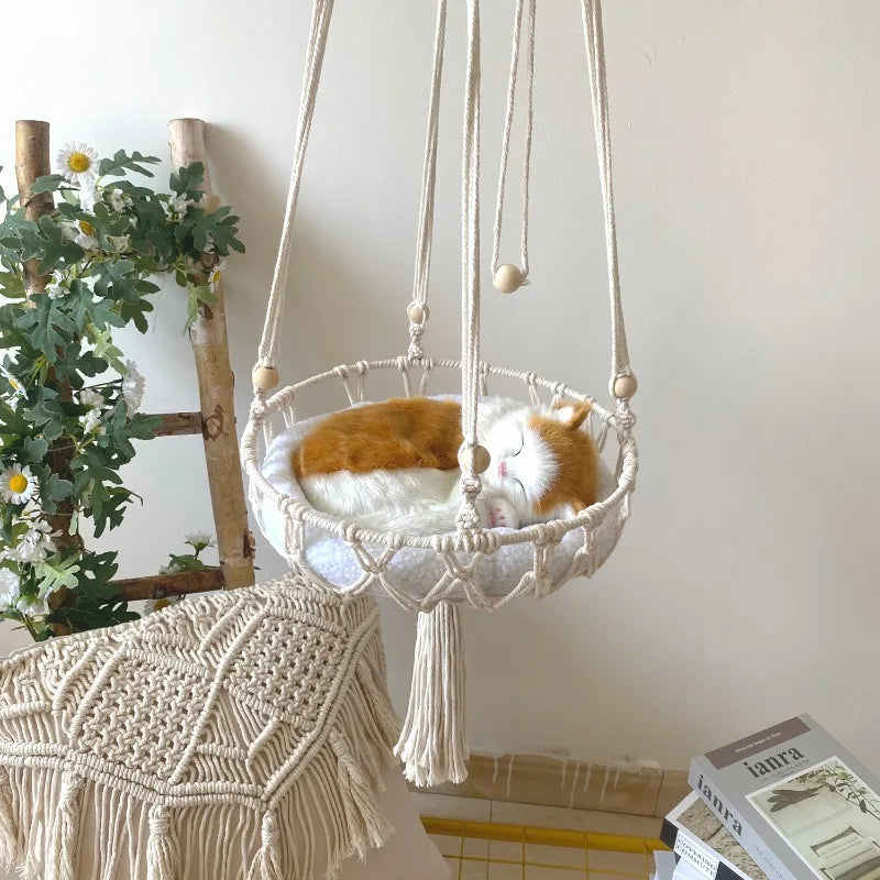 Winter Pet Hammock Cat Swing Hand Woven Cotton Rope Cats Hanging Basket  Kitten Hanging String Den Indoor Pend Nest Pet Supplies Beauty World Shop