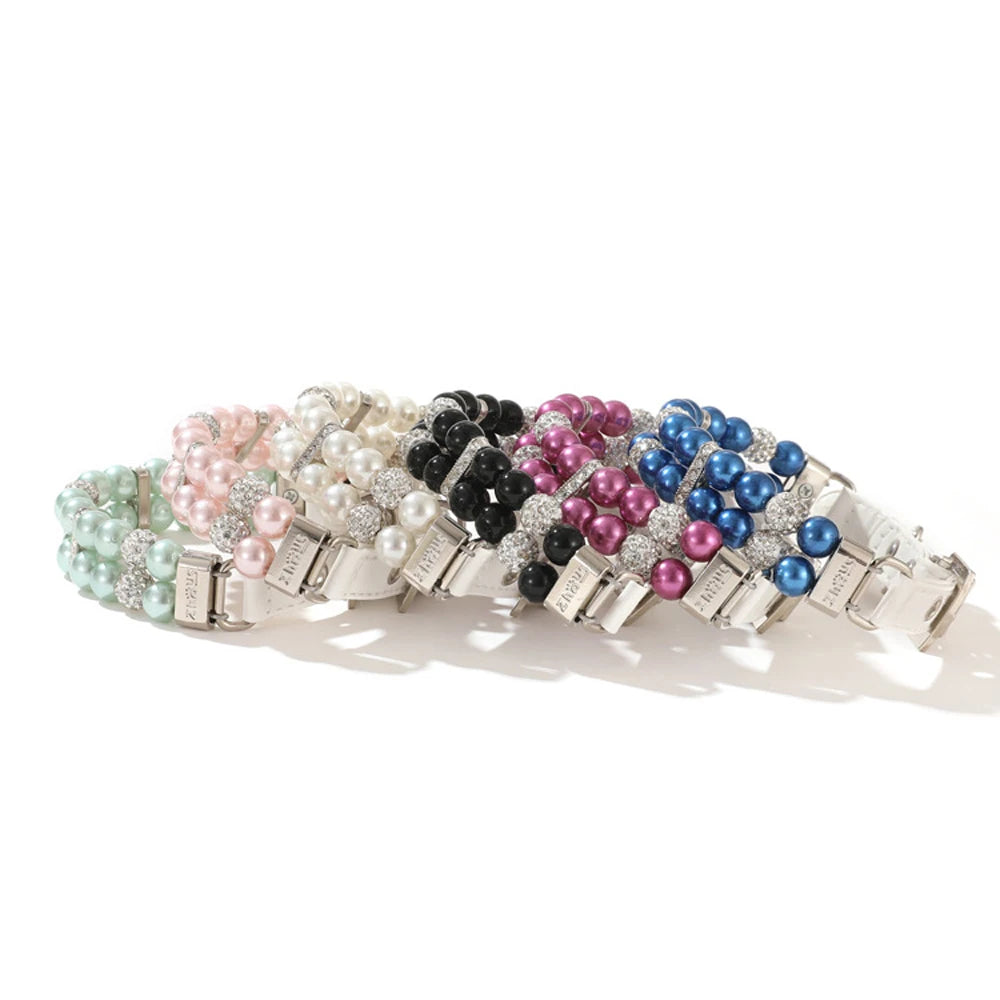 Pearl Pet Collar Artificial Pearls Rhinestone Dog Collar For Cat Necklace Wedding Party Pink Blue Green Beauty World Shop