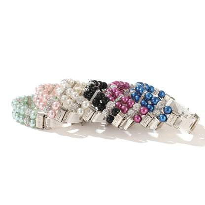 Pearl Pet Collar Artificial Pearls Rhinestone Dog Collar For Cat Necklace Wedding Party Pink Blue Green Beauty World Shop