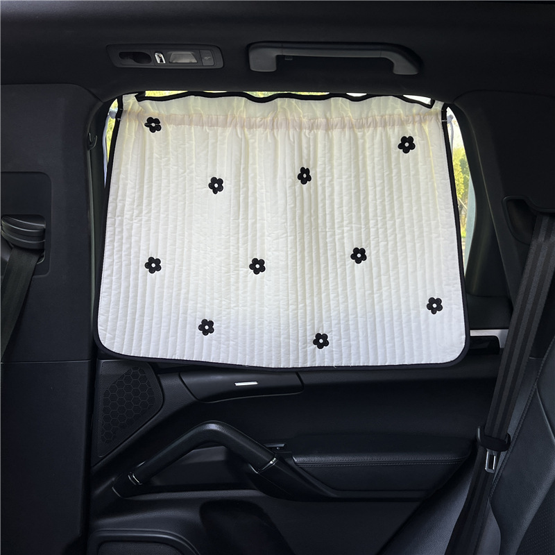 Cute Cartoon Embroidered Thickened Cotton Baby Car Window Sunshade Cover UV Protection Suction Cup Installed Sliding Curtain Beauty World Shop