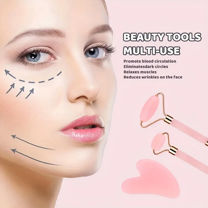 7-piece facial cleansing and massage set with a silicone dual-ended brush, dual-ended roller, and heart-shaped gua sha tool Beauty World Shop