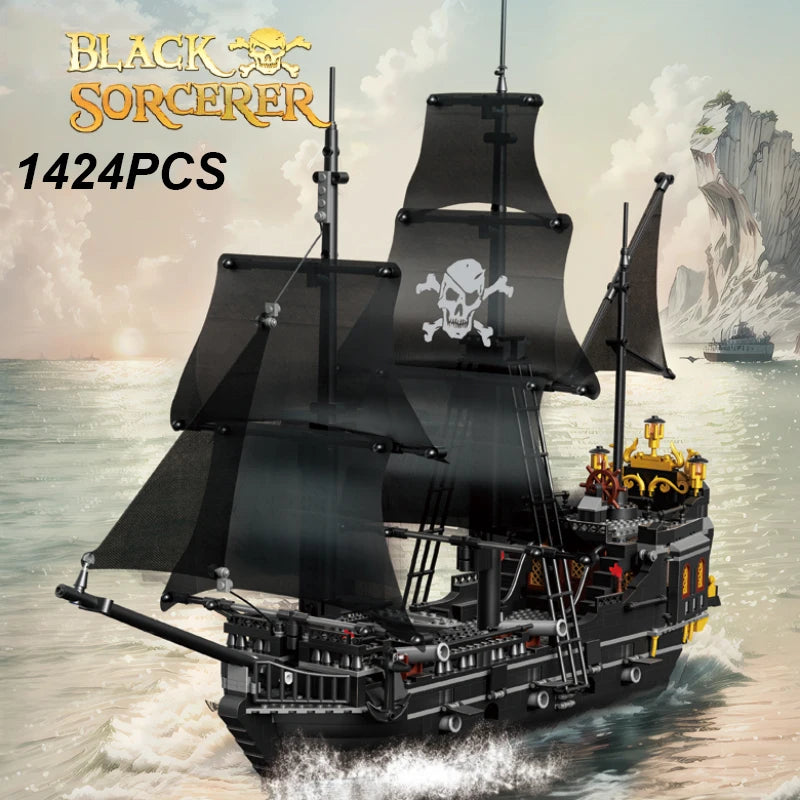 1424PCS Black Pirate Ship Building Blocks Skeleton Ghost Boat Model Assembly Bricks Toys Desktop Decoration Kids Holiday Gifts Beauty World Shop