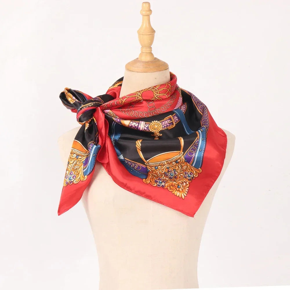 90*90cm Silk Scarf Scarftop Headwraps Women Four Seasons Hair Scarve Hijab Foulard Iuxe Bandana Femme Headscarf Beauty World Shop