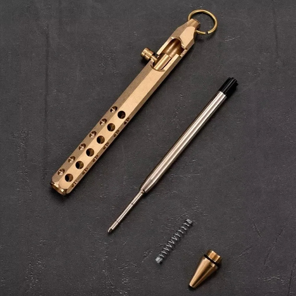 Portable Brass Pen Medium Point 1.0mm Retro Ballpoint Pen Bolt Action Smooth Writing Signature Pen Beauty World Shop