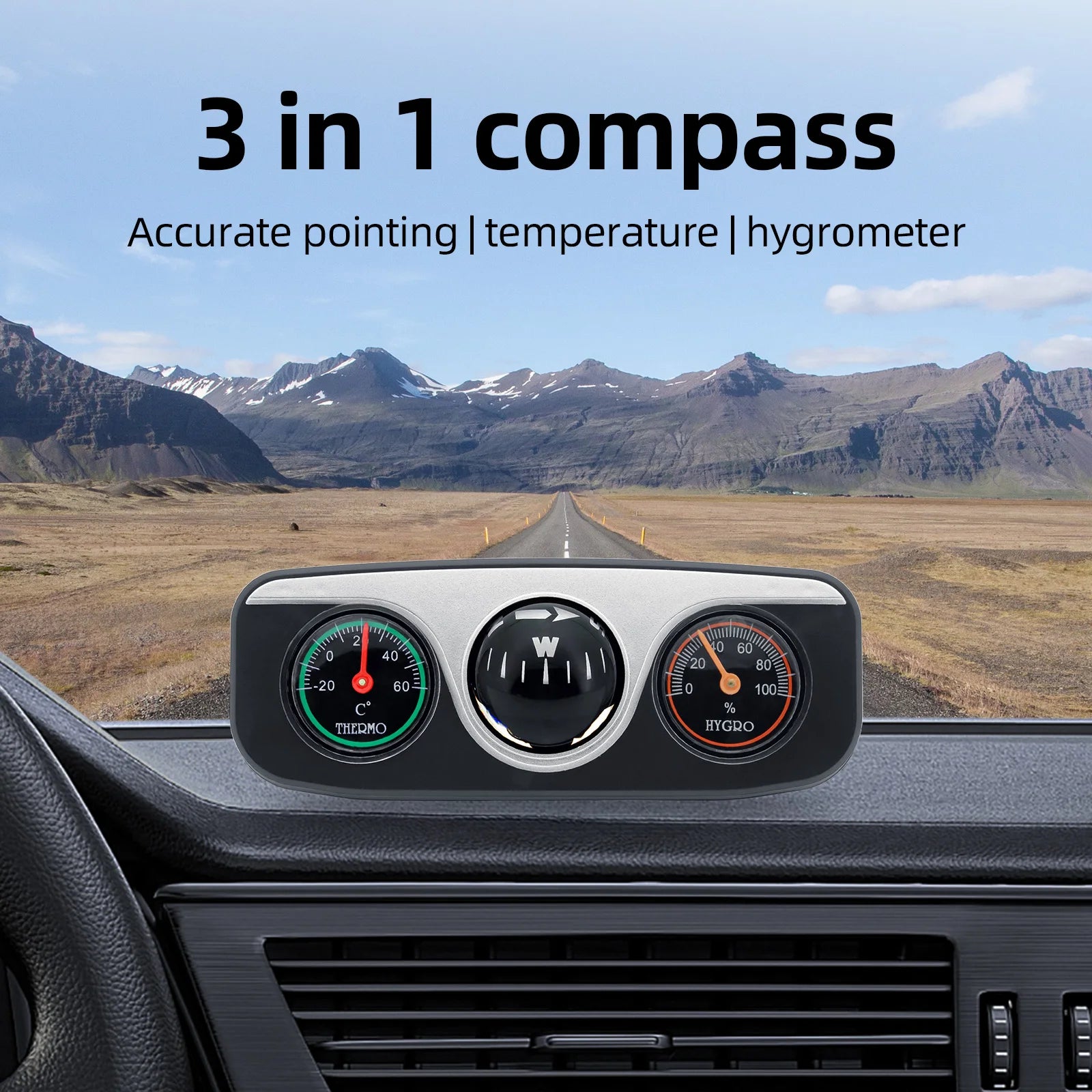 Car Ornaments Decoration 3 in 1 Guide Ball Compass For Auto Boat Vehicles Thermometer Compass Hygrometer Interior Accessories Beauty World Shop