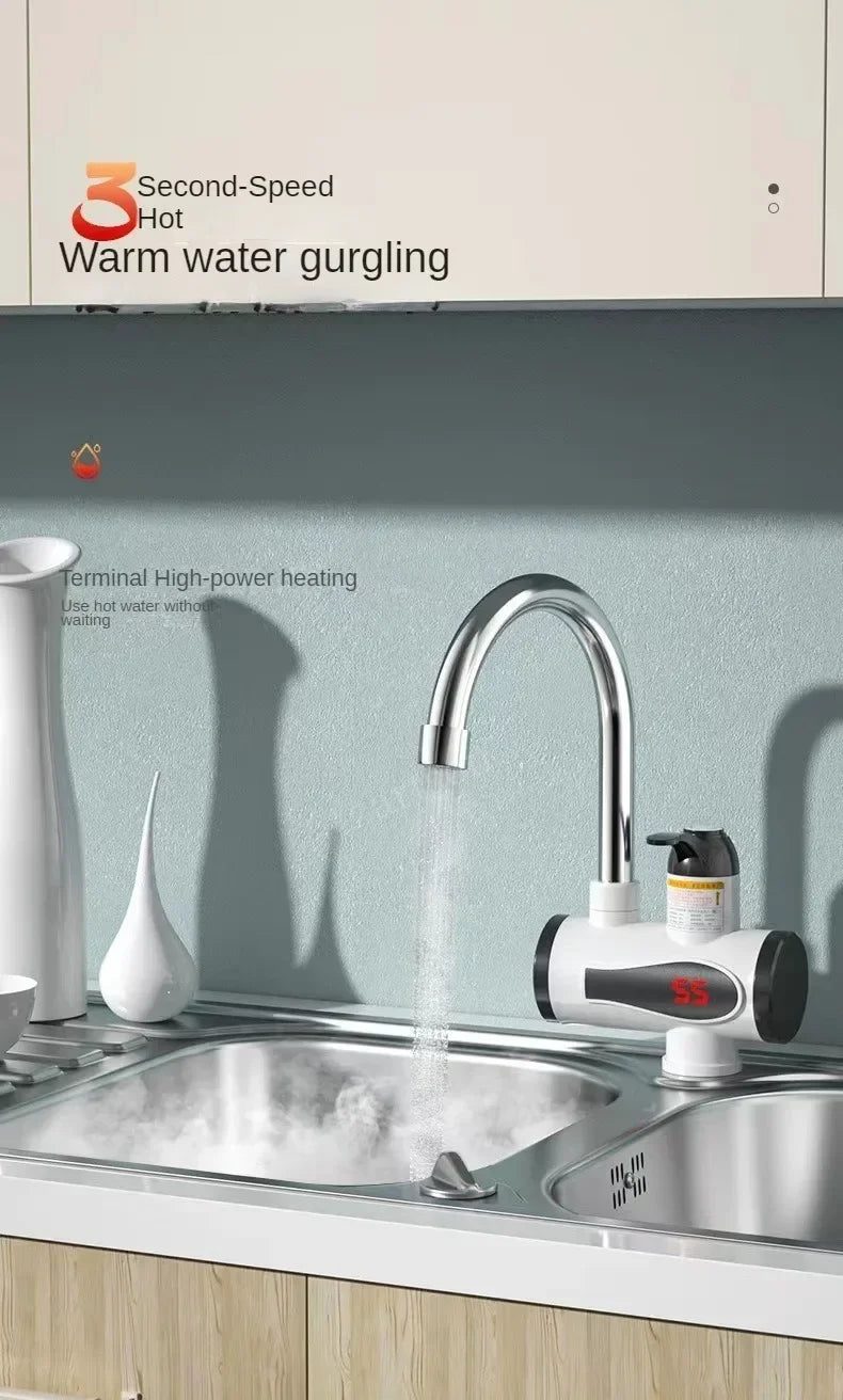 3000W Electric Kitchen Water Heater Tap Instant Hot Water Faucet Heater Cold Heating Faucet Tankless Instantaneous Water Heater Beauty World Shop