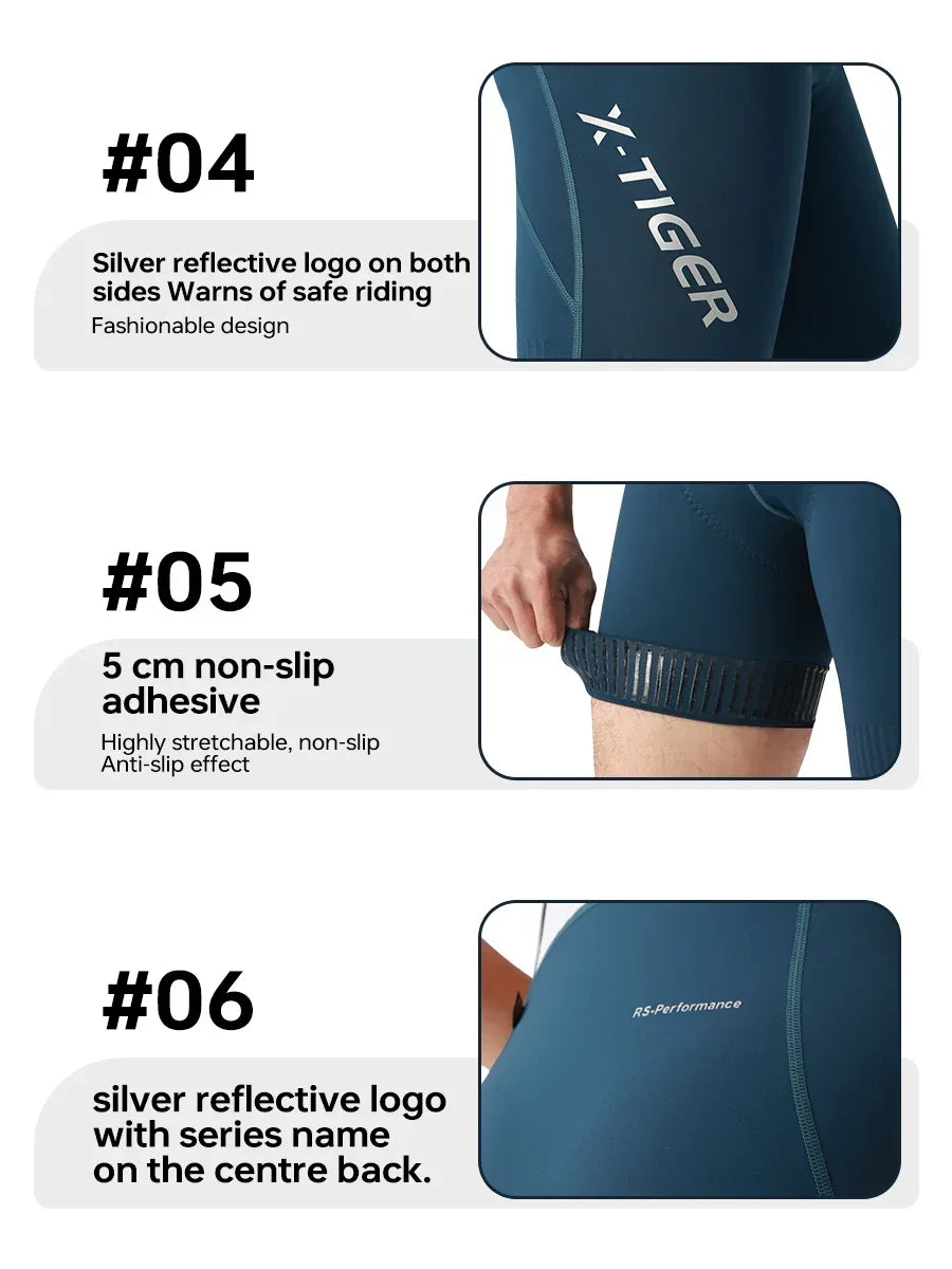 X-TIGER Cycling Bib Pants 120 High Density Cushion Men's Cycling Shorts Road Bike MTB Cycling Pants Sports Fitness Casual Pants Beauty World Shop