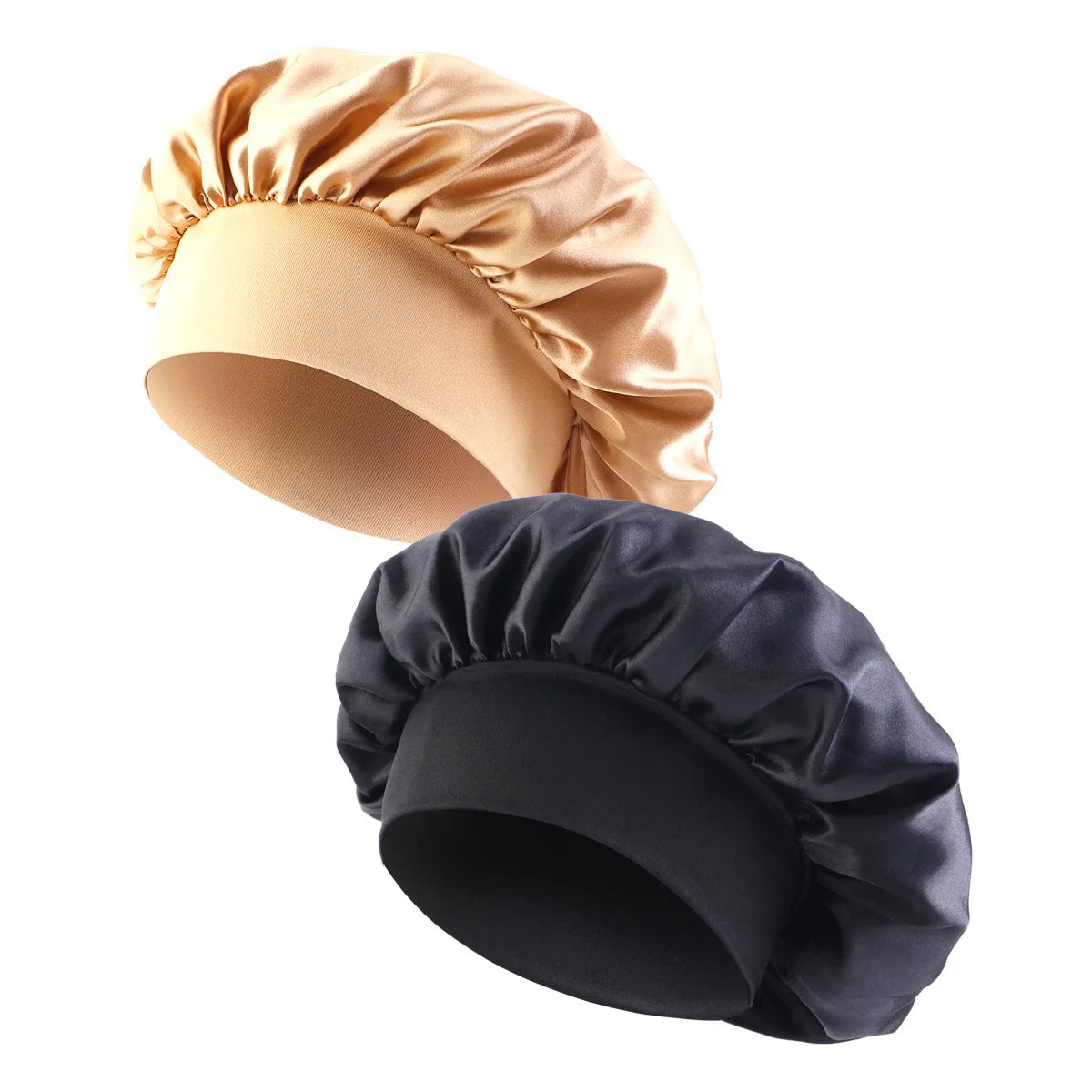 New Women's Satin Solid Wide-brimmed Sleeping Hat Unisex Head Wrap Elastic Band Cap Hair Care Bonnet Night Hat bonnet de nuit Beauty Fashion