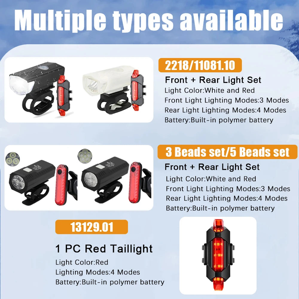 USB Rechargeable Bike Light Front Light Red Taillight Easy to Install 3 Modes Bicycle Accessories for the Bicycle Beauty World Shop