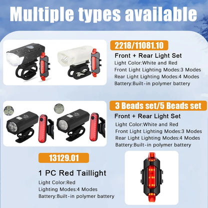 USB Rechargeable Bike Light Front Light Red Taillight Easy to Install 3 Modes Bicycle Accessories for the Bicycle Beauty World Shop