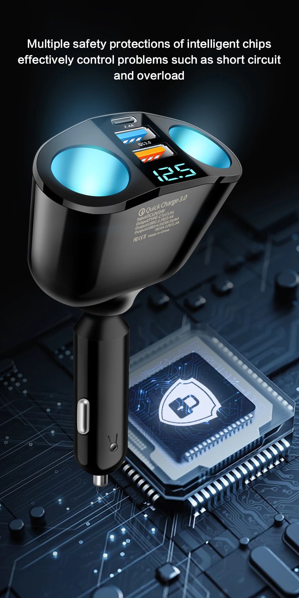 Multiple Devices Can Be Charged at the Same Time with Digital Display Car Charg Dual-port Car Charger Adapter Beauty World Shop