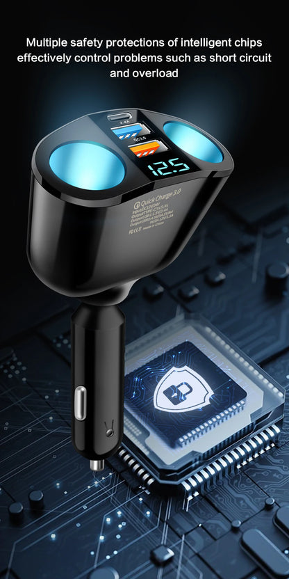 Multiple Devices Can Be Charged at the Same Time with Digital Display Car Charg Dual-port Car Charger Adapter Beauty World Shop