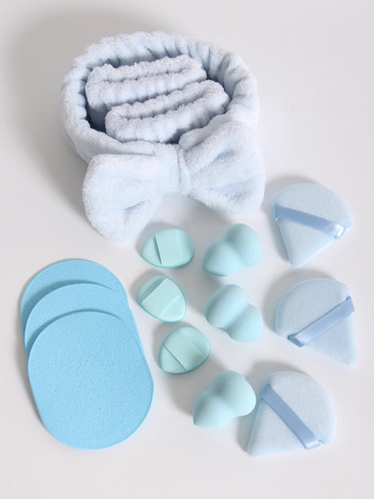 15Pcs Multi-Colored Fluffy Headband and Makeup Sponge Set-Sweet Style, Perfect Beauty Assistant Beauty World Shop