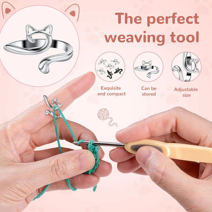 2pcs Adjustable Knitting Crochet Loop Ring Knittied Yarn Guide Finger Faster Holder Thimble Crocheters Thread Ring Sewing Tools Beauty World Shop
