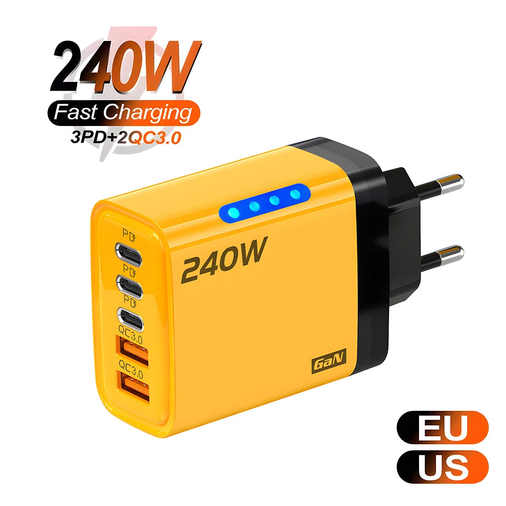 5 Ports USB C PD Charger Quick Charge 3.0 Type C USB Phone Chargers Fast Charging Adapter For iPhone 16 15 Samsung Xiaomi Huawei Beauty World Shop