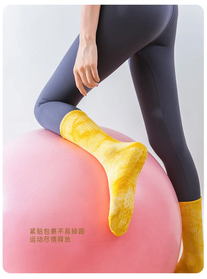 New Fashion Tie-dye Mid-calf Yoga Socks Pilates Socks Indoor Special Non-slip Sports Socks Dance Fitness Floor Socks Beauty World Shop
