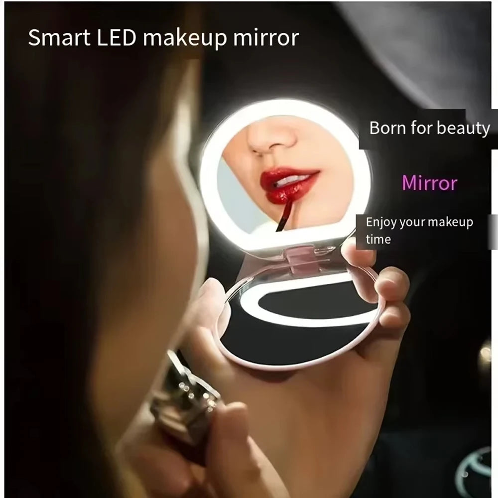 Compact Mirror with Light, 1X/3X Magnification LED Pocket Mirror with USB Data Cable, Pink Mini Mirror for Purse, Pocket,Travel Beauty World Shop