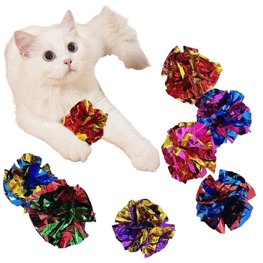 5/10Pcs Crinkle Ball Cat Toys with Crackling Sound & Laser Reflection, Durable Scratch-Resistant Paper Balls for Kittens Beauty World Shop