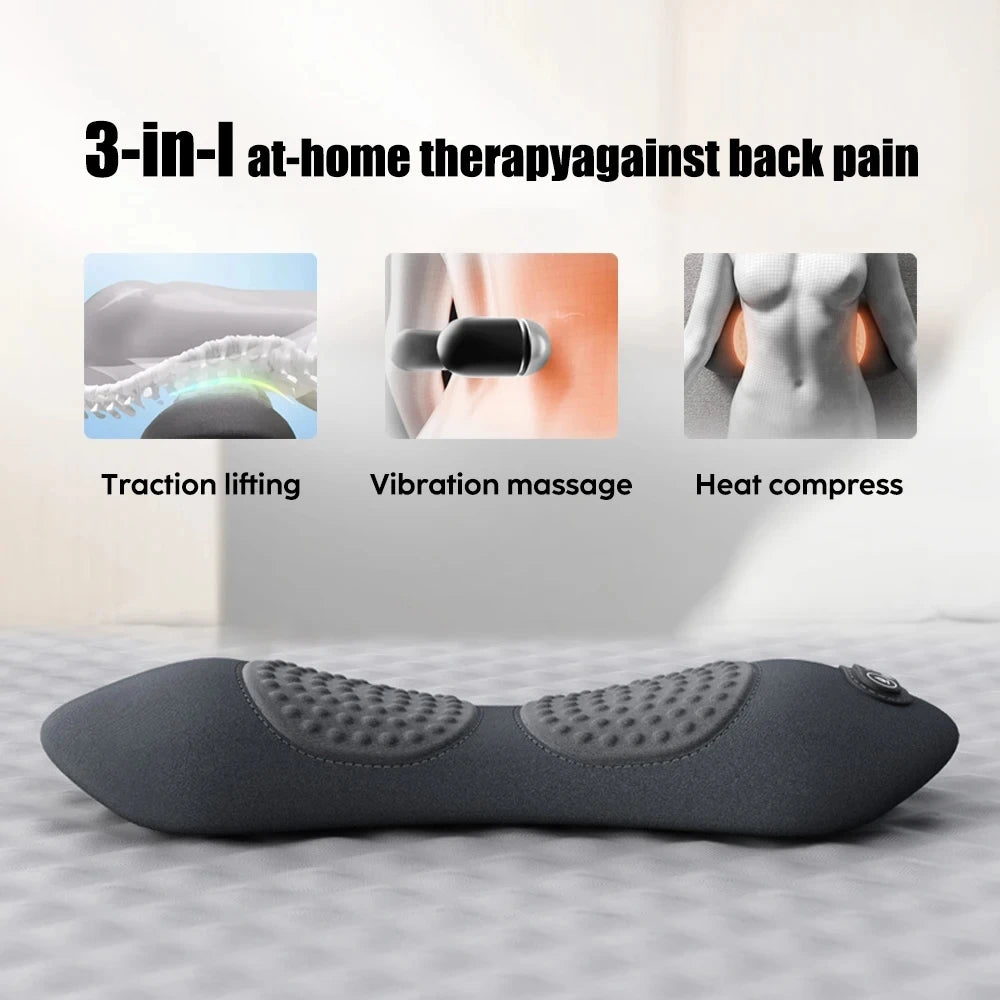 Heating Vibration Massage Pillow Electric Lumbar Support Pad Bed Sleeping Waist Protection Cushion Lying Flat Waist Pain Relief Beauty World Shop