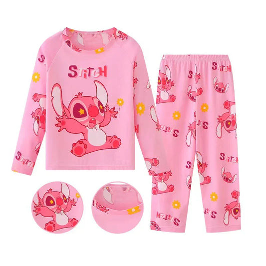 New Spring Children's Clothing Sets Stitch Angel Boy Sleepwear Long sleeved pants Clothes Kids Pajamas Set Baby Girls Pyjamas THee STORE