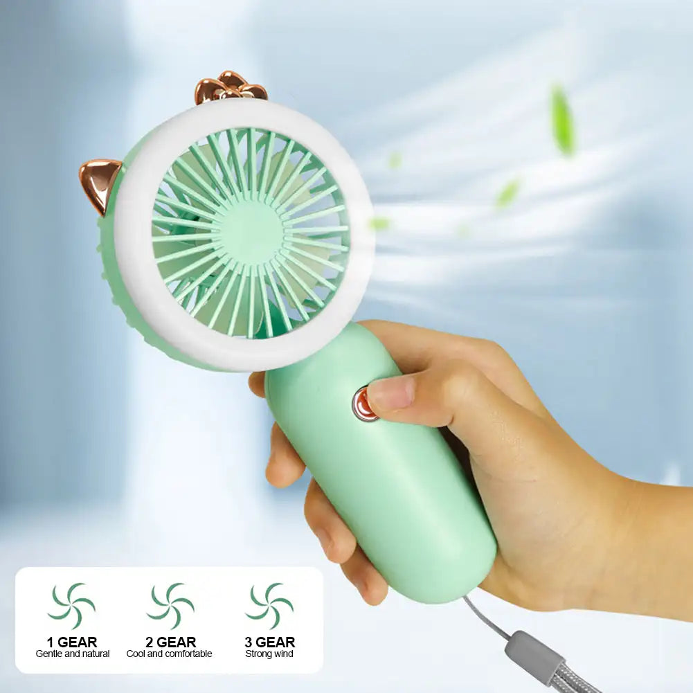 USB Handheld Mini Fan Foldable Portable Neck Hanging Fans 3 Speed USB Rechargeable Fan With LED Small Night Light Summer Gifts