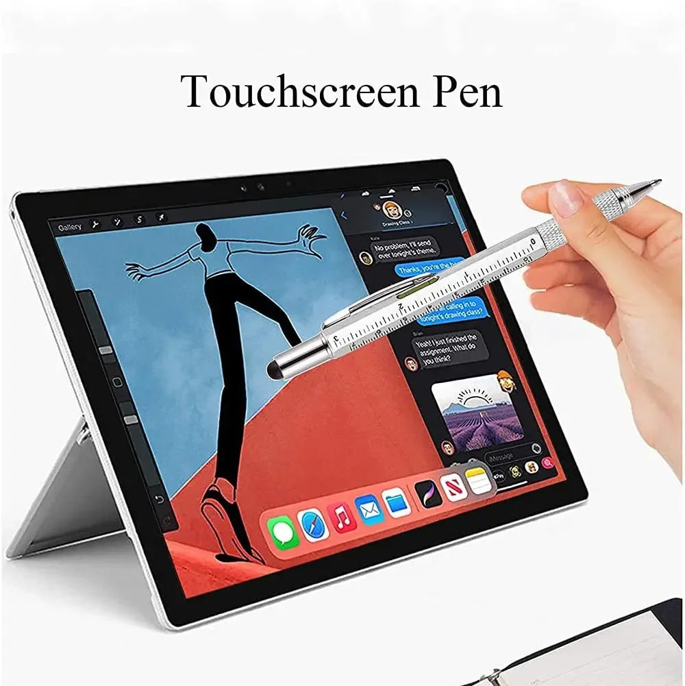 7 in 1 Multifunctional Pen Touch Screen Stylus Capacitive Pen with Screwdriver Ruler Levelgauge Refillable Ballpoint Pencil Tool Beauty World Shop