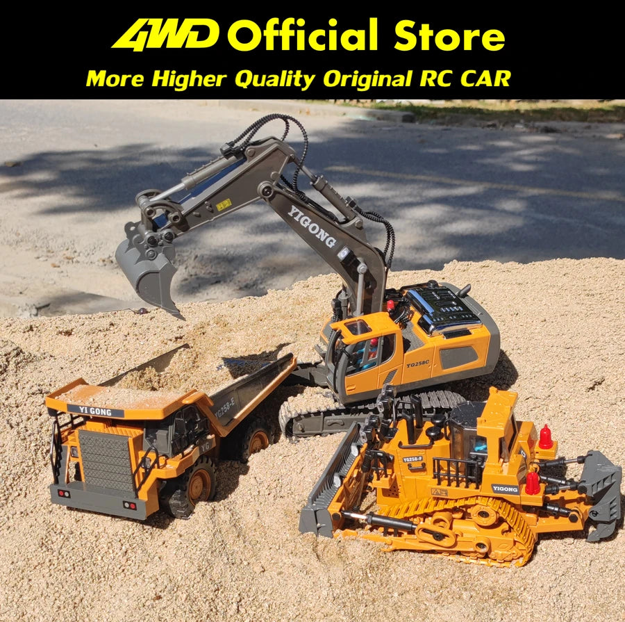 4WD Remote Control Excavator 4x4 Alloy Dump Truck Bulldozer Radio Model RC Car Construction Vehicle Toy Children Kids Gifts Beauty World Shop