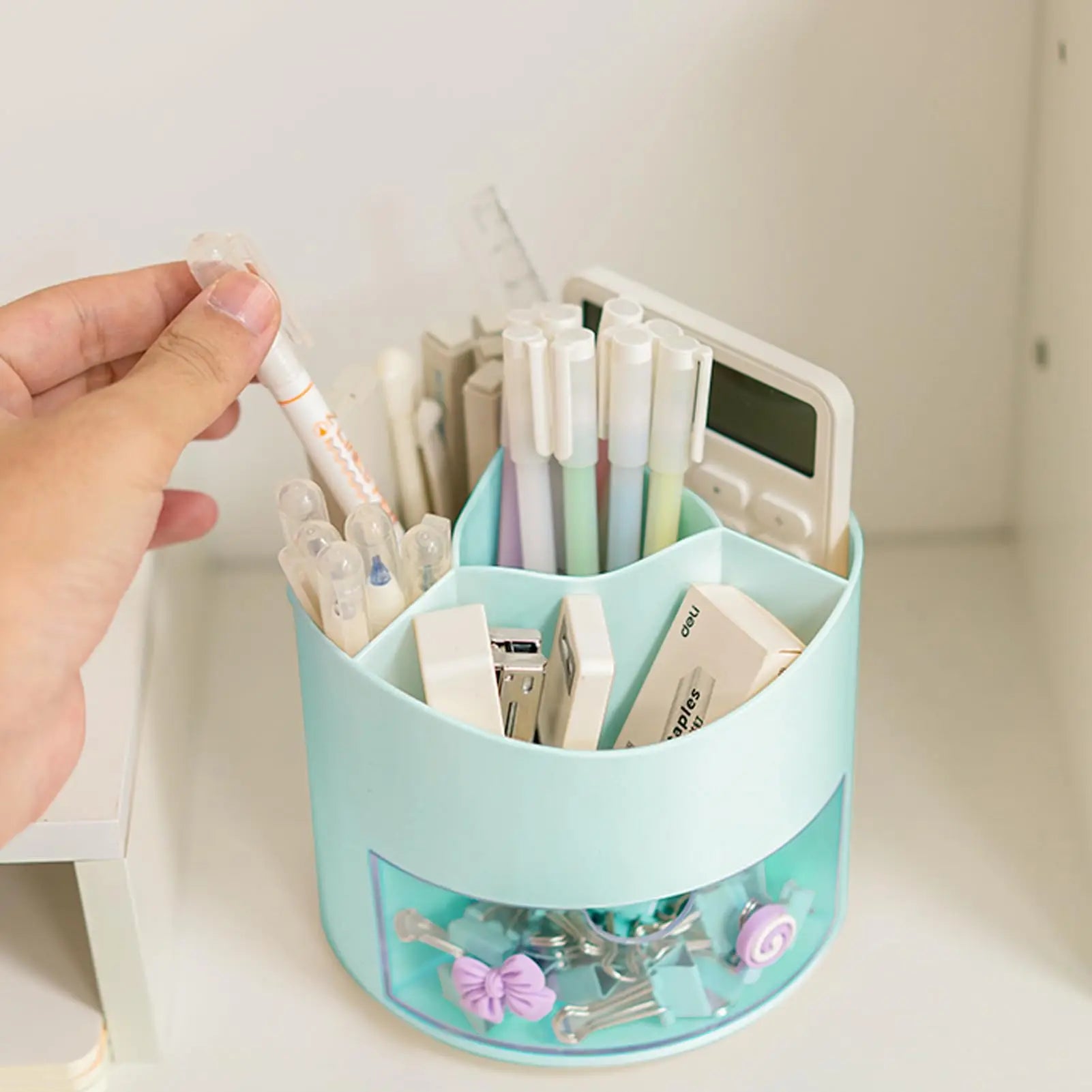 Cute Rotating Pen Holder Desktop Drawer Stationery Box Case School Office Desk Kawaii Stationery Storage Box Organizer Stickers Beauty World Shop
