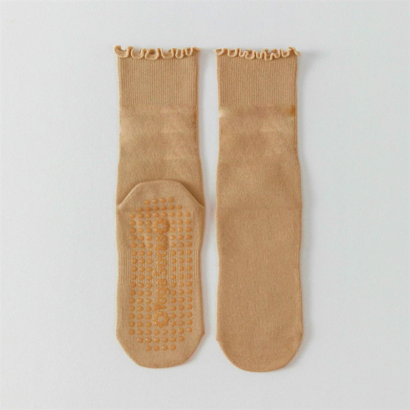 Yoga socks, boneless mid tube socks, sports anti slip thin fit, fitness Pilates combed cotton women's socks Beauty World Shop